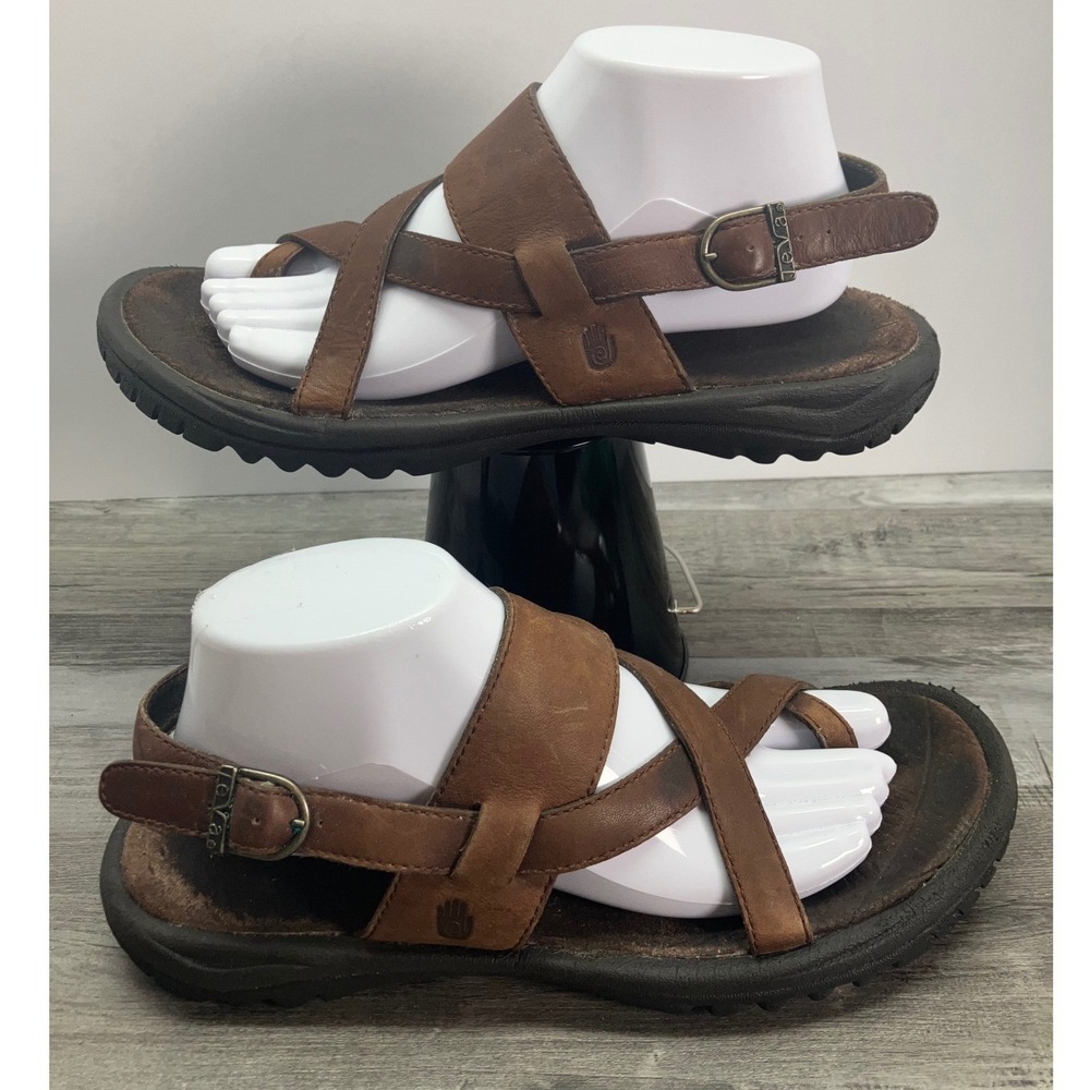 Teva Brown Leather Crisscross Slide Sandals - Picture 2 of 8